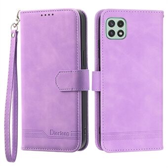 DIERFENG DF-03 Stand Phone Case for Samsung Galaxy A22 5G (EU Version), Lines Imprinted PU Leather Wallet Cover