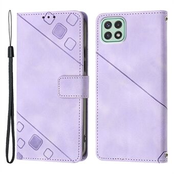For Samsung Galaxy A22 5G (EU Version) PT005 YB Imprinting Series-6 Skin Touch Phone Cover Wallet Stand Phone Leather Case