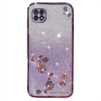 For Samsung Galaxy A22 5G (EU Version) Anti-Fading Gradient Glitter Powder TPU Cover Rhinestone Decor Flower Pattern Case