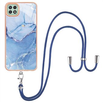 For Samsung Galaxy A22 5G (EU Version) YB IMD Series-18 Style E 2.0mm Marble Pattern IMD TPU Phone Case Electroplating Cover with Lanyard