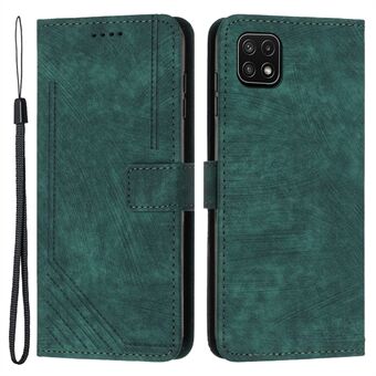 For Samsung Galaxy A22 5G (EU Version) Wallet Phone Case Skin-Touch Lines Imprinted PU Leather Cover
