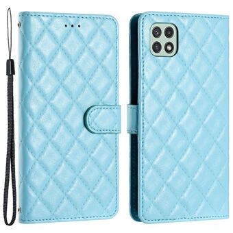 Stand Shell for Samsung Galaxy A22 5G (EU Version) Stitching Line Rhombus Leather Case Wallet Phone Cover