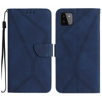 HT05 Skin-touch Phone Case for Samsung Galaxy A22 5G (EU Version) Imprinted Line Wallet Stand Leather Cover
