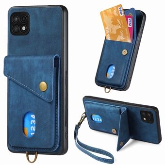 For Samsung Galaxy A22 5G (EU Version) Phone Case Leather Coated PC+TPU Card Holder Kickstand Cover