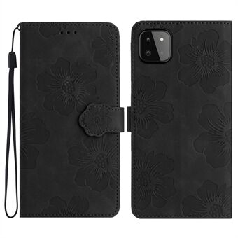 For Samsung Galaxy A22 5G (EU Version) PU Leather Full Protection Shell Flowers Imprint Stand Wallet Phone Case