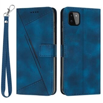 Anti-drop Phone Case for Samsung Galaxy A22 5G (EU Version) Triangle Imprint Leather Stand Wallet Cover with Strap