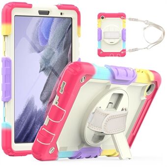 Full-Body Silicone + PC Rugged + PET Screen Protector Case with Kickstand Hand & Shoulder Strap Cover for Samsung Galaxy Tab A7 Lite 8.7-inch / SM-T220 (Wi-Fi) / SM-T225 (2021)