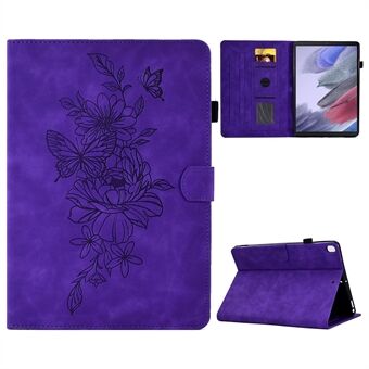 Protective Tablet Case For Samsung Galaxy Tab A7 Lite 8.7-inch T220 / T225, Butterfly Flower Pattern Imprinted PU Leather Stitching Line Tablet Cover with Card Holder Stand