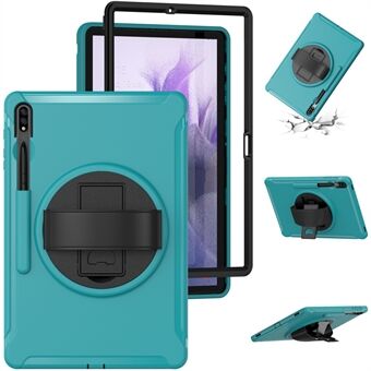 For Samsung Galaxy Tab S7 FE T730/T735/T736B/T736N 360° Rotary Kickstand PC + TPU Drop-Resistant Tablet Case with Handy Strap