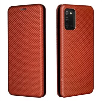 Automatic Absorption Carbon Fiber Texture Leather Stand Case with Card Slot and Ring Strap for Samsung Galaxy A03s (166.5 x 75.98 x 9.14mm)