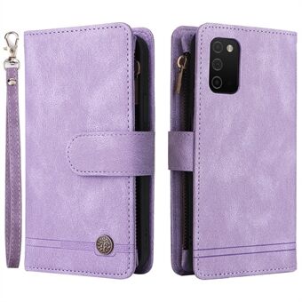 Imprinting Stripes Zipper Pocket Multiple Card Slots Leather Cover Phone Case with Stand Wallet for Samsung Galaxy A03s (166.5 x 75.98 x 9.14mm)