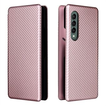 For Galaxy Z Fold3 5G Leather Phone Case Carbon Fiber Absorption Magnetic Closure with Card Slot and Ring Strap