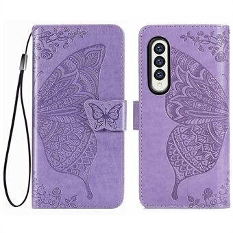 Imprinted Butterfly Magnetic Clasp Wallet Stand Design Leather Phone Shell Cover with Wrist Strap for Samsung Galaxy Z Fold3 5G