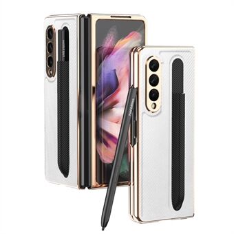 Kevlar Carbon Fiber Texture PU Leather Coated PC Case with Pen Slot for Samsung Galaxy Z Fold3 5G