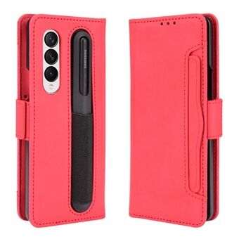 For Samsung Galaxy Z Fold3 5G Well-Protected Anti-Fall Pen Slot Phone Case PU Leather + TPU Phone Cover Multiple Card Slot Wallet Stand Design