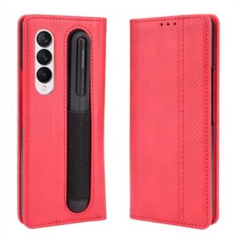 For Samsung Galaxy Z Fold3 5G Retro Textured Surface Pen Slot Shockproof Leather Phone Cover