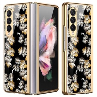 Flower Pattern Printing Electroplating Tempered Glass + PC Folding Phone Case Cover for Samsung Galaxy Z Fold3 5G