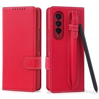 Twill Texture Detachable Genuine Leather Shell Stand Wallet Protective Phone Case with Pen Slot for Samsung Galaxy Z Fold3 5G