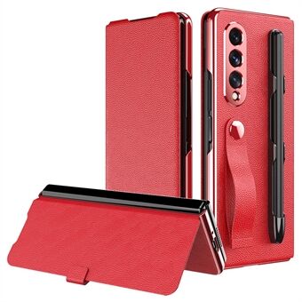 Litchi Texture PU Leather + PC Case Hand Band Stand Design Automatic Magnetic Cover with Pen Slot for Samsung Galaxy Z Fold3 5G