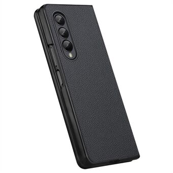 For Samsung Galaxy Z Fold3 5G/W22 5G Genuine Leather Coated Hard PC Shockproof Litchi Texture Folding Mobile Phone Cover