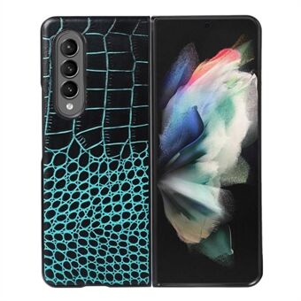 For Samsung Galaxy Z Fold3 5G Crocodile Texture Genuine Leather 180-Degree Folding Phone Case Coated PC+TPU Inner Cover Phone Accessory