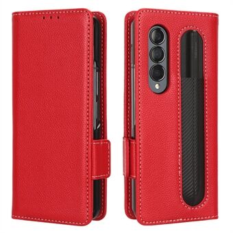 For Samsung Galaxy Z Fold3 5G Litchi Texture PU Leather Wallet Case Stand Function Dual Magnetic Clasp Flip Cover with Pen Holder