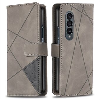 BINFEN COLOR For Samsung Galaxy Z Fold3 5G Imprinted Geometric Pattern PU Leather Cover Magnetic Closure Stand Full Protection Flip Wallet Phone Case