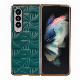 For Samsung Galaxy Z Fold3 5G Anti-Drop Phone Case Folding Protective Case PU Leather Coated Hard PC Cover with Grid Pattern
