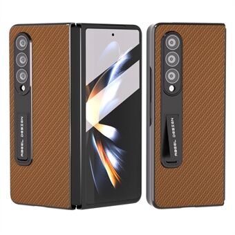 ABEEL For Samsung Galaxy Z Fold3 5G PU Leather+PC Kickstand Cover Carbon Fiber Texture Phone Case with Tempered Glass Film