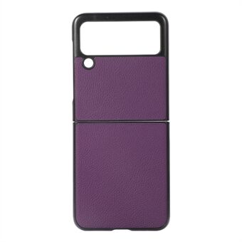 Litchi Skin Genuine Leather Shockproof Coated Hard PC Hard PC Back Cover for Samsung Galaxy Z Flip 3