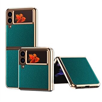 Electroplating Cross Texture PU Leather Folding Phone Protective Case for Samsung Galaxy Z Flip3 5G