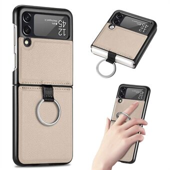 Ring Design Light Scratch-Resistant Anti-Fingerprint PU Leather Phone Case for Samsung Galaxy Z Flip3 5G