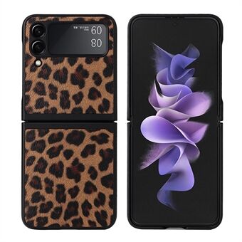 Textured Surface PU Leather Coated Hard PC Protective Phone Case Cover for Samsung Galaxy Z Flip3 5G - Leopard