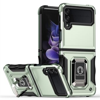 For Samsung Galaxy Z Flip3 5G Ring Holder Kickstand Hard PC + Soft TPU Dual Layer Protection Hybrid Phone Case