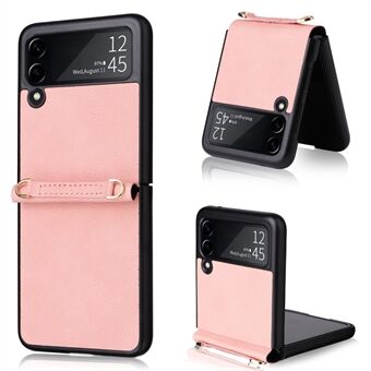 For Samsung Galaxy Z Flip3 5G PU Leather Coated PC Folding Case Drop-proof Phone Cover with Shoulder Strap