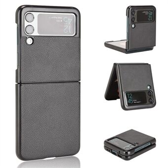 For Samsung Galaxy Z Flip3 5G Anti-drop Litchi Texture PU Leather Coated PC Case Scratch-resistant Mobile Phone Cover