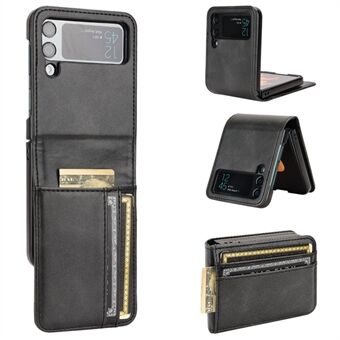 For Samsung Galaxy Z Flip3 5G PU Leather Cover Folding Phone Case Hard PC Cover with Wallet Design