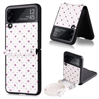 For Samsung Galaxy Z Flip3 5G PU Leather Coated PC Case Multiple Heart Shapes One-piece Phone Cover with Shoulder Strap