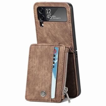 For Samsung Galaxy Z Flip3 5G Shockproof One-Piece Folding Phone Case Multiple Card Slots Zipper Pocket Retro Texture Leather Coated PC Phone Cover