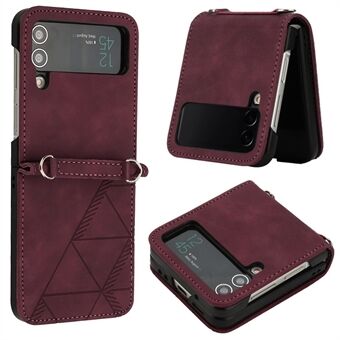For Samsung Galaxy Z Flip3 5G YB Imprinting Series-1 Anti-drop PU Leather Phone Cover Imprinted Lines Business Style Anti-Scratch Phone Case