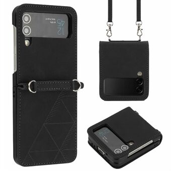 Anti-drop Phone Cover For Samsung Galaxy Z Flip3 5G, YB Imprinting Series-2 Business Style PU Leather Imprinted Lines Case with Shoulder Strap
