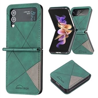 BINFEN COLOR for Samsung Galaxy Z Flip3 5G Imprinted Geometric Pattern Phone Case PU Leather + Hard PC Shell Full Body Shockproof Cover