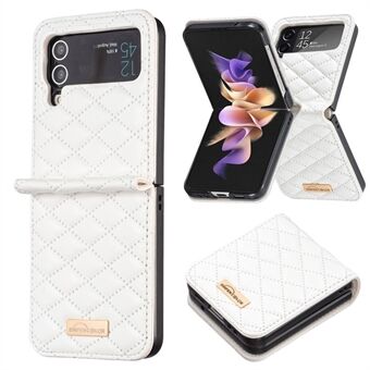 BINFEN COLOR for Samsung Galaxy Z Flip3 5G Imprinted Rhombus Pattern Phone Cover PU Leather Anti-Drop Protective Case