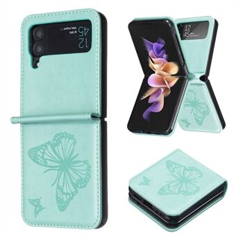For Samsung Galaxy Z Flip3 5G PU Leather + Hard PC Protective Cover Butterfly Pattern Imprinted Phone Case