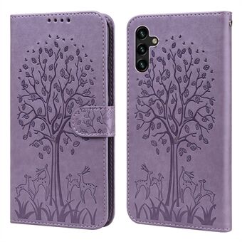 Deer and Tree Imprinting PU Leather Wallet Case Stand Flip Magnetic Cover for Samsung Galaxy A13 5G / A04s 4G (164.7 x 76.7 x 9.1 mm)