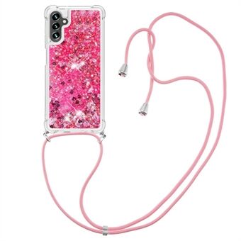 For Samsung Galaxy A13 5G / A04s 4G (164.7 x 76.7 x 9.1 mm) Quicksand Glitter Liquid Soft TPU Cell Phone Case with Adjustable Lanyard