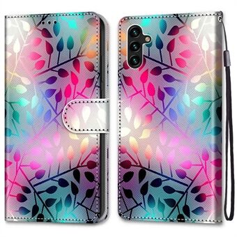 Wrist Strap Pattern Printing Anti-scratch Cross Texture Stand Wallet PU Leather + TPU Phone Cover for Samsung Galaxy A13 5G / A04s 4G (164.7 x 76.7 x 9.1 mm)