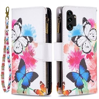 BF03 Pattern Printing Phone Case for Samsung Galaxy A13 4G / A13 5G / A04 4G (164.4 x 76.3 x 9.1 mm), PU Leather Zipper Flip Folio Wallet Stand Protective Cover with Strap