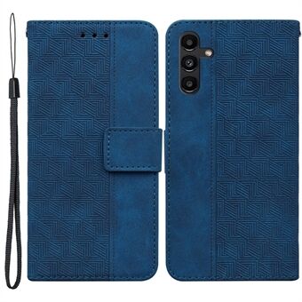 For Samsung Galaxy A13 5G / A04s 4G (164.7 x 76.7 x 9.1 mm) Geometry Imprinting PU Leather + TPU Phone Case Wallet Stand Cover with Hand Strap
