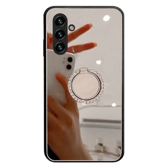 For Samsung Galaxy A13 5G Shockproof Anti-scratch Mirror Design Cover TPU + PC Hybrid Phone Case with Metal Sheet Ring Kickstand